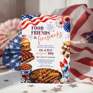4th of July BBQ Invitation Template, Editable Canva Invite, Patriotic Backyard BBQ Party Invitation, Independence Day Cookout