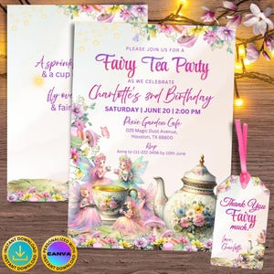 Bewerkbare Fairy Tea Party verjaardagsuitnodiging, Fairy verjaardagsuitnodiging, Garden Tea Party, verjaardag theekransje, uitnodigingen instant download