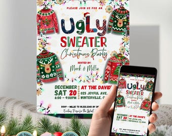 Editable Ugly Sweater Party Invitation Template, Ugly Sweater Christmas, Ugly Sweater Invitations, Christmas Ugly Sweater Invitation
