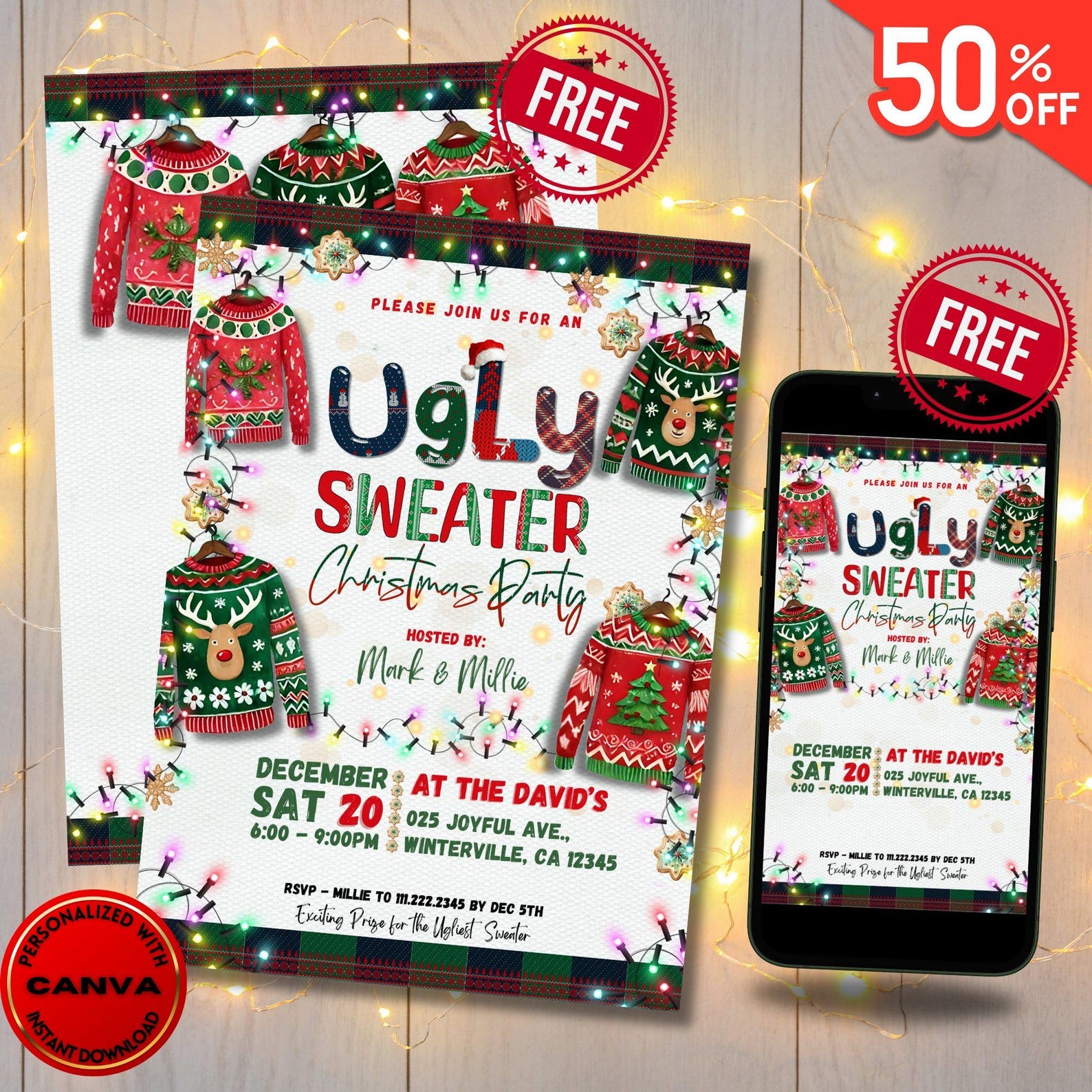 Editable Ugly Sweater Party Invitation Template Ugly Sweater Christmas