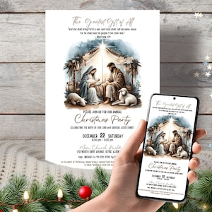 Bearbeitbare Krippen-Weihnachtsparty-Einladungsvorlage, LDS-Einladung, christliche Weihnachten einladen, druckbare Krippenszene