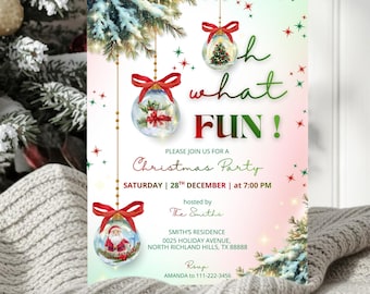 Oh What Fun Christmas Party Invitation, Editable Christmas Invite, Holiday Party Invitation, Instant Download Invites