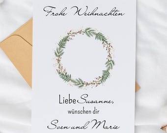 Personalized Christmas card A6 - Watercolor motif - Merry Christmas with name - Individual gift, Handmade, Christmas card with name