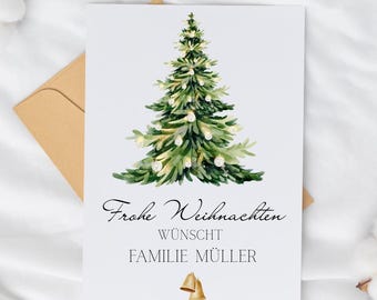 Personalized Christmas card A6 - Watercolor motif - Merry Christmas with name - Individual gift, Handmade, Christmas card with name