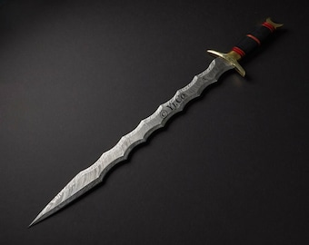 Hand Forged, Custom Damascus Steel Sword 30 inches, Kris Blade, Keri Flamberge Sword, Full Tang, With Sheath, Birthday Gifts For Father