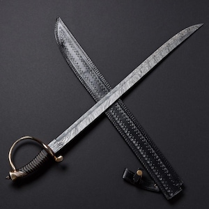 Custom Hand Forged, Damascus Steel Cutlass Sword 32 inches, Pirate Sword, Cavalry Saber Sword, With Sheath, Gifts For Him, Gifts For Her image 4