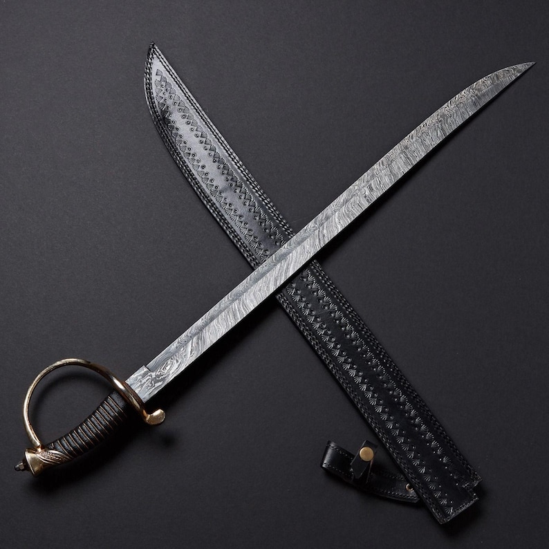 Custom Hand Forged, Damascus Steel Cutlass Sword 32 inches, Pirate Sword, Cavalry Saber Sword, With Sheath, Gifts For Him, Gifts For Her image 4
