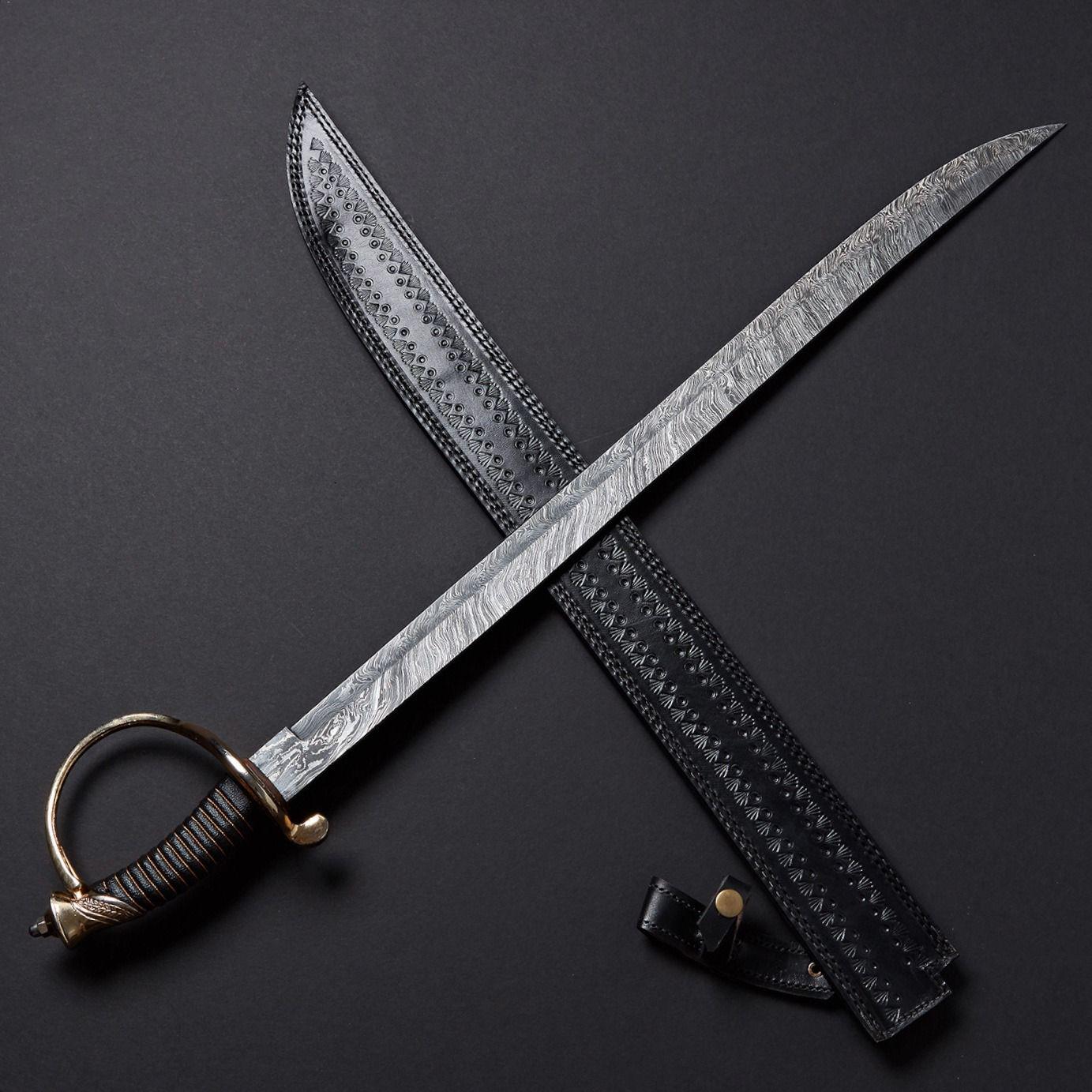 Custom Hand Forged, Damascus Steel Cutlass Sword 32 Inches, Pirate ...