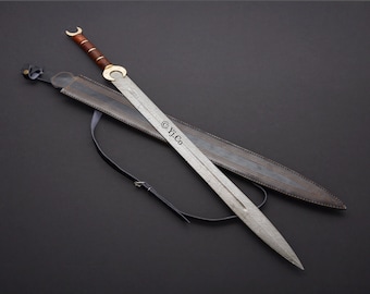 Hand Forged, Custom Damascus Steel Sword 35 inches, Full Tang, Vikings Swords, Cutlass, With Sheath, Birthday Gifts For Father, Gift For Her