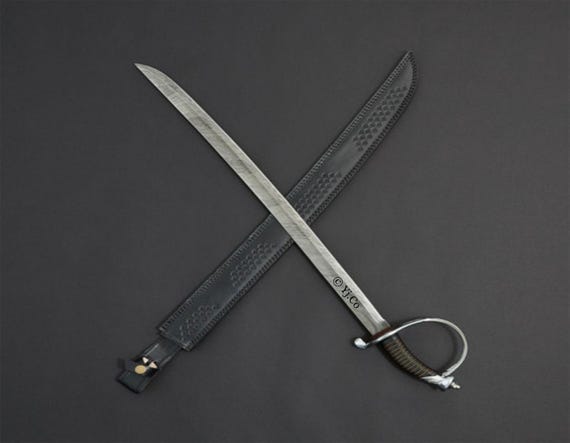 Custom Hand Forged, Damascus Steel Cutlass Sword 32 inches, Pirate Sword, Cavalry Saber Sword, With Sheath, Gifts For Him, Gifts For Her