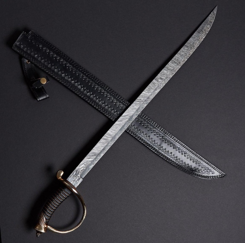 Custom Hand Forged, Damascus Steel Cutlass Sword 32 inches, Pirate Sword, Cavalry Saber Sword, With Sheath, Gifts For Him, Gifts For Her image 5