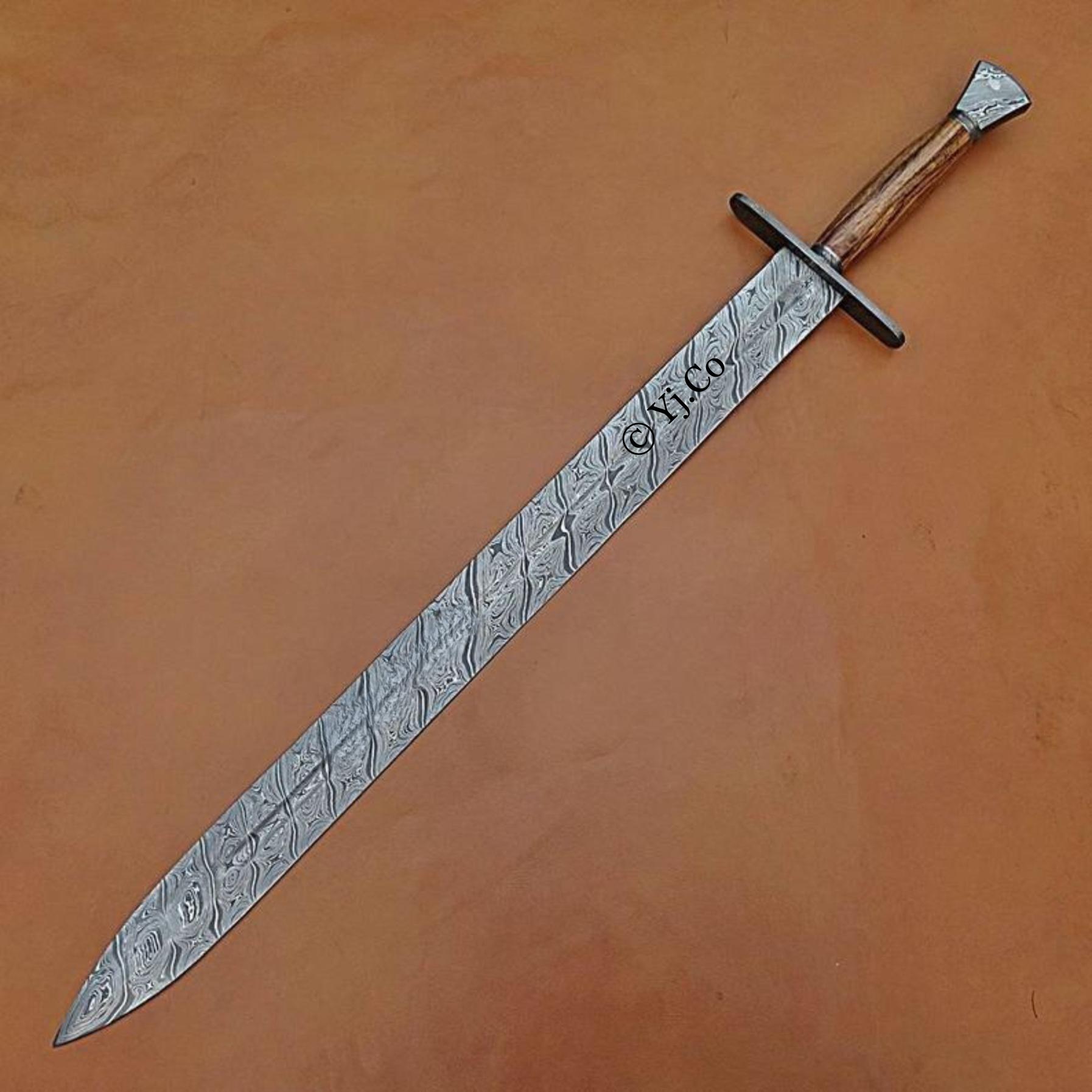 Hand Forged, Custom Damascus Steel Sword 31 inches, Full Tang, Sage Sword, Viking Sword, With Sheath, Birthday Gift For Father, Gift For Him