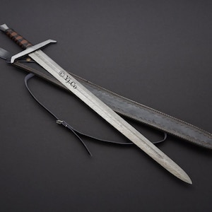 Hand Forged, Custom Damascus Steel Sword 33 inches, King Arthur Excalibur Sword, Keri Flamberge Sword, With Sheath, Birthday Gift For Father