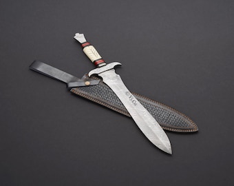 Hand Forged, Custom Damascus Steel Sword 21 inches, Full Tang, Vikings Swords, Cutlass, With Sheath, Birthday Gifts For Father, Gift For Her