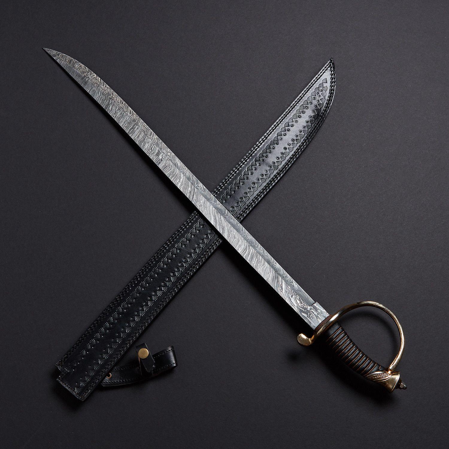 Custom Hand Forged, Damascus Steel Cutlass Sword 32 Inches, Pirate ...