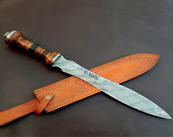 Hand Forged, Custom Damascus Steel Sword 25 inches, Full Tang, Gladius Sword, With Sheath, Cutlass, Birthday Gifts For Father, Gifts For Her