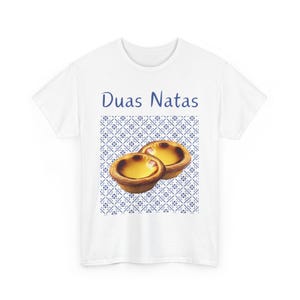 Portuguese Azulejo Duas Natas Tshirt, Unisex Cotton Tee, Pastel de Nata Design, Portugal Gift Shirt, Portuguese Food Lover Top, Tile Pattern