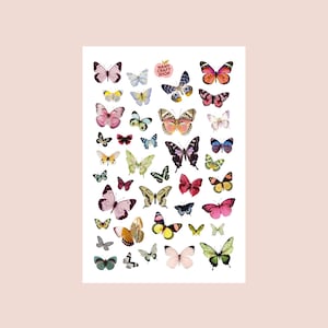 Feuille d'autocollants papillons A5 - Autocollants de journal, scrapbooking, junk journal, bullet journal - stickers, cute
