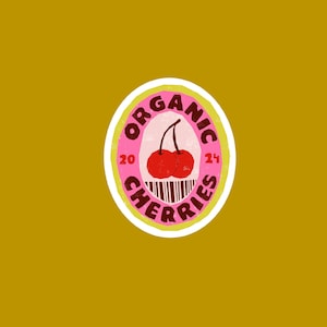 Sticker étiquette cerise Stickers, autocollants de journal, scrapbooking, junk journal, bullet journal - organic cherries, rose rouge jaune