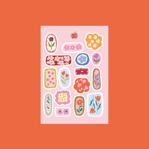 Hoja de pegatinas de flores mate A6 - Pegatinas para diario, scrapbooking, diario basura, bullet journal - pegatinas, lindas