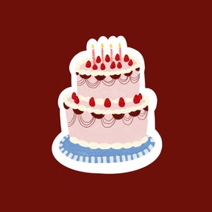 Sticker gâteau d'anniversaire bougies, chantilly et fraises - Stickers, autocollants de journal, scrapbooking, junk journal, bullet journal