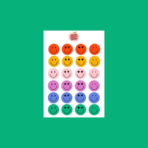 Planche stickers smileys A6 - Autocollants de journaling, scrapbooking, junk journal, bullet journal - stickers, cute