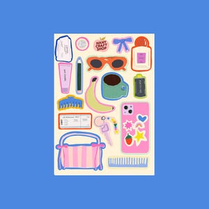 Feuille d'autocollants sac à main A5 - Autocollants de journal, scrapbooking, junk journal, bullet journal - stickers, cute