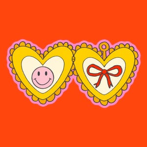 Sticker Pendentif cœur smiley et noeud - Stickers, autocollants de journal, scrapbooking, junk journal, bullet journal - charms