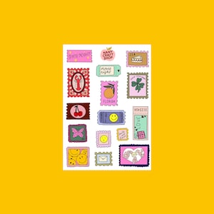 Foglio di adesivi con timbri A6 - Adesivi per journaling, scrapbooking, junk journal, bullet journal - adesivi, carini