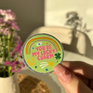 Sticker Paillettes Lucky Charm - Stickers, autocollants de journal, scrapbooking, junk journal, bullet journal - rose et bordeau