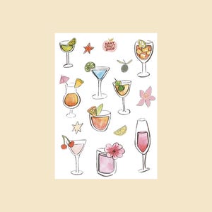 Tablero de pegatinas de cóctel A6 - Pegatinas para diario, scrapbooking, diario basura, bullet journal - pegatinas, lindas