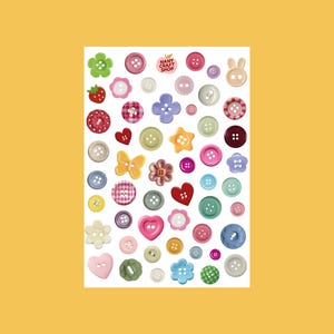 Planche stickers boutons A5 - Autocollants de journaling, scrapbooking, junk journal, bullet journal - stickers, cute
