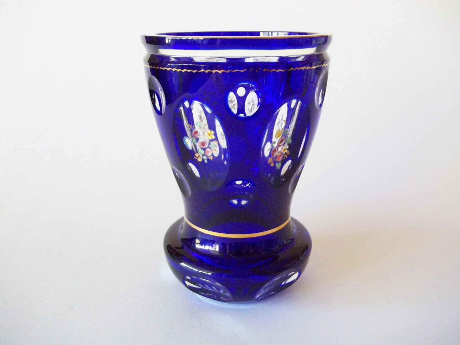 Moser Cobalt Blue Cut To Clear Vase Gilded With Enamel Etsy