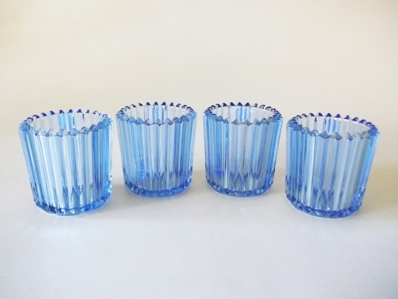 Indiana Glass Blue Votive Candle Holders Vintage Ribbed Tea Image 0