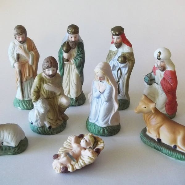 Nativity Set, 9 Piece, Sears Hand-Painted Porcelain Figurines