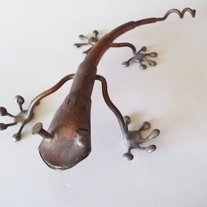 Copper Gecko Sculpture, Metal Lizard Signed Kopper Kritters RCM 2002, 11.5&quot; Folk Art Figurine
