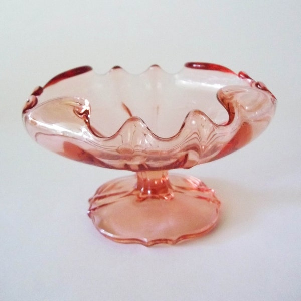 Tiffin Aurora Pink Bowl, Small Footed Serving Dish, Vintage Rolled Edge Depression Glass, Ohio USA 1930s