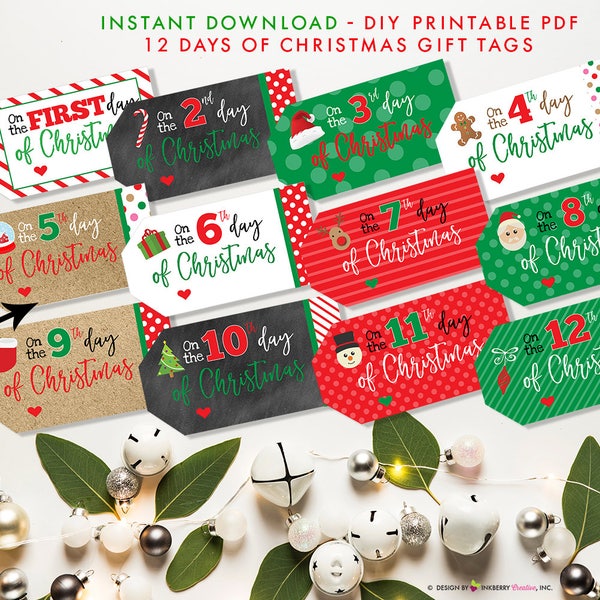 12 Days of Christmas Printable Gift Tags - Twelve Days of Christmas - Editable- Instant Download PDF File