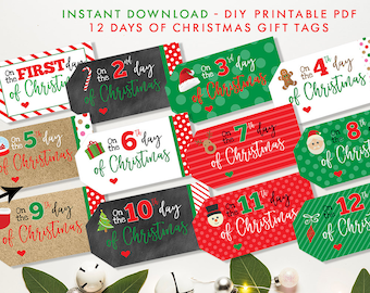 12 Days of Christmas Printable Gift Tags - Twelve Days of Christmas - Editable- Instant Download PDF File