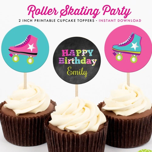 Roller Skate Cupcakes Toppers Printable Roller Skating - Etsy