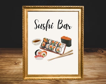 Printable Sushi Bar Sign, Kitchen, Food, Wedding Sign, Party Sign, Event Sign,  8x10 Instant Download, Digital File