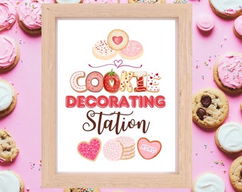 Printable Valentine's Day Cookie Decorating Sign, Pink Red Heart Sugar Cookie Decorating Station 8x10 Instant Download, Digital File