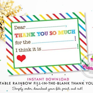 Rainbow Stripe Fill-in-the-Blank Bedankbriefje - INSTANT DOWNLOAD - Digitale, afdrukbare bestanden