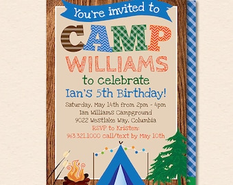 Camping Party Invitation - Boys Camping Birthday Party - Camping Party Invite - Backyard Campout - Printable Instant Download Editable PDF