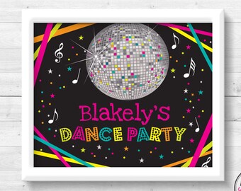 Dance Party Printable Sign - DIY Printable, Editable, 8x10, Party Sign - Disco, Dance, Neon, Glow - Instant Download PDF File