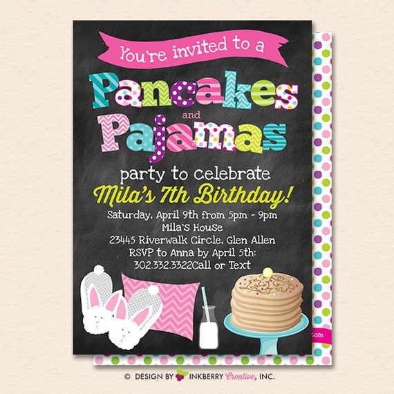 Pancakes and Pajamas Invitation - Pancakes Pajamas Invite - Pancake Birthday Party - Chalkboard - Printable, Instant Download, Editable, PDF Il_570xn