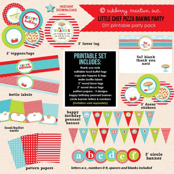 Little Chef - Birthday Pizzeria Baking Party - DIY/Printable Complete Party Pack- Instant Download PDF File Il_570xn