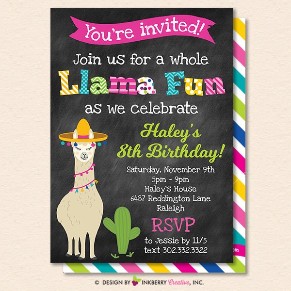 Llama Birthday Party Invitation, Chalkboard, Whole Llama Fun Party Invitation, Llama Invite, Printable, Instant Download, Editable, PDF