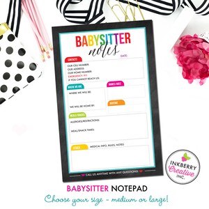 Babysitter Notepad - Color Tab Grid - 2 Sizes Available