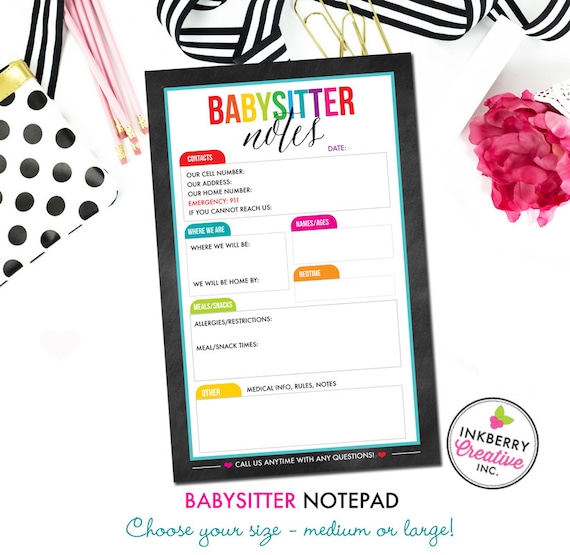 Babysitter Notepad - Color Tab Grid - 2 Sizes Available Il_570xn